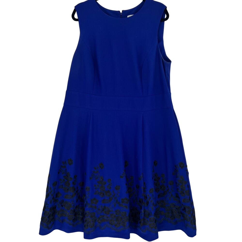 Calvin Klein Blue Dress with Black Floral Embroidery 18W